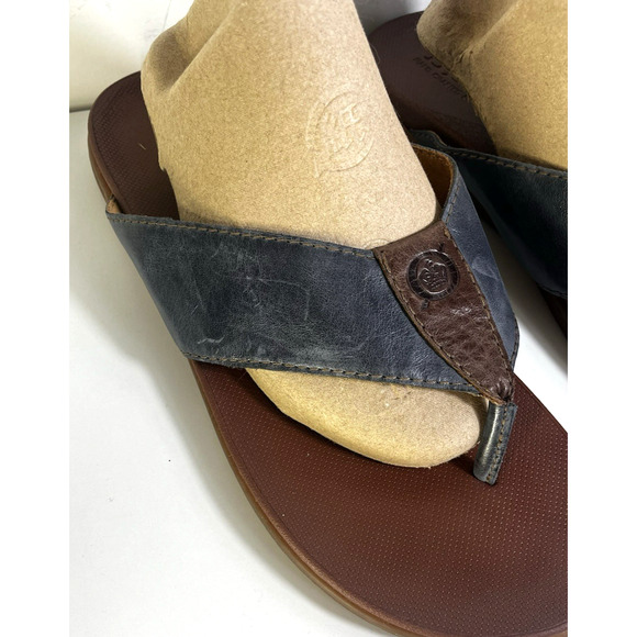 Born Gavin Leather Sandals Navy Brown Flip Flops Size 12M Casual Beach Vacation - Picture 2 of 8